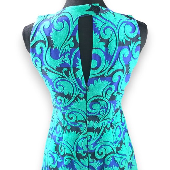 J Crew Green Blue Black A-Line Sleeveless Sheath Dress Vinyard Jacquard … - Picture 3 of 10